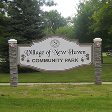 Photo of sign at entry of Village of New Haven Community Park